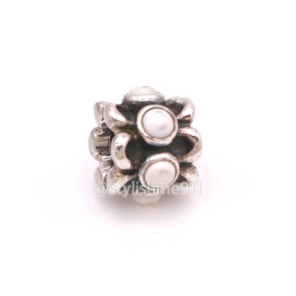 Authentic PANDORA Sterling Silver Forget Me Not White Agate Charm - Picture 7 of 9